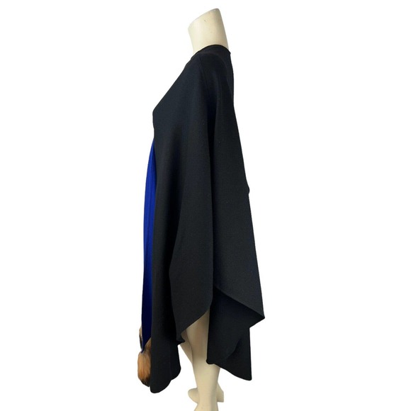 Vintage Cest Simone Black Blue Cape Cloak Coat Wool Fur Tails Trim Long Scarf - Picture 3 of 11